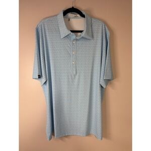 Criquet Mens XL‎ Golf Polo Shirt Light Blue Vegas Dice Print Polyester Blend